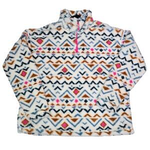 Eddie Bauer Sweater Womens Plus Size XXL Fleece Plush 1/4 Zip Sweater Aztec Boho